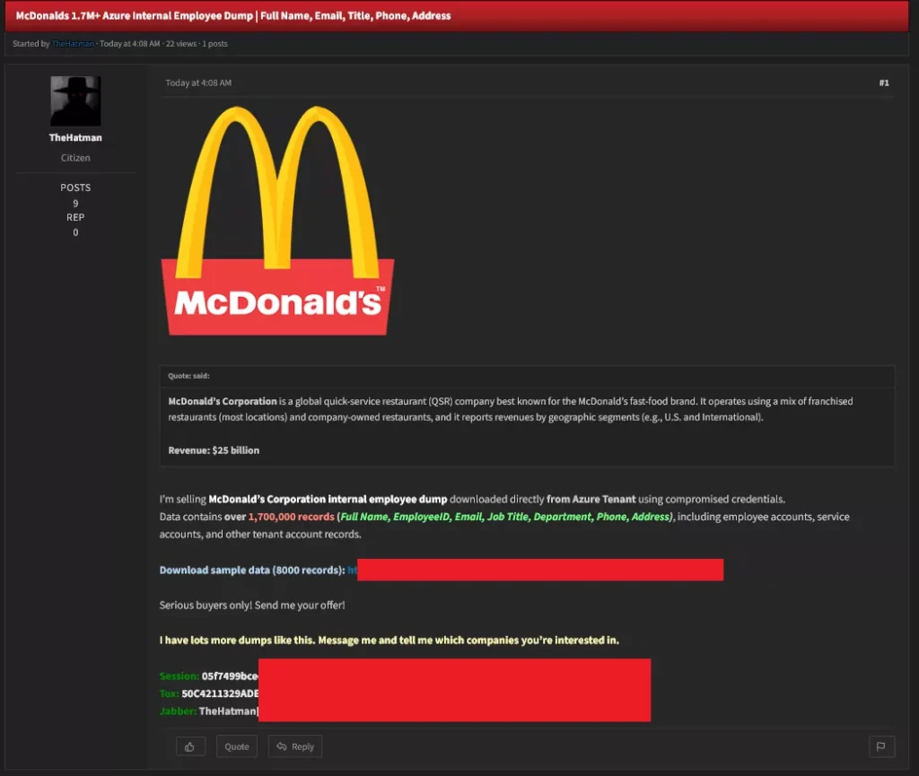 Azure Breach Exposes 3M+ McDonald's, Vodafone, TCS Employee Records via Stolen Credentials
